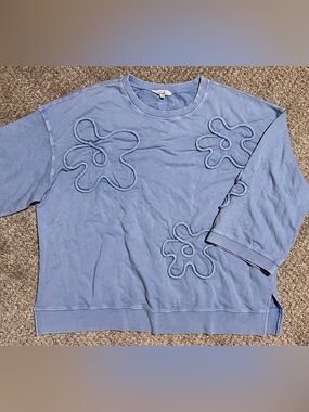 Easel Y2K Pastel Blue Floral Appliqué Cotton Sweatshirt Oversized M